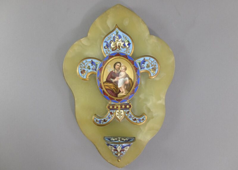 french champleve holy water plaque