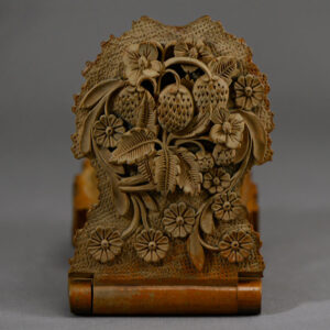 Wood Travelling Watch Stand with hand-carved wild strawberries