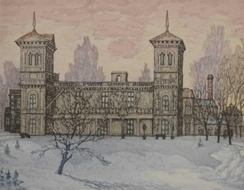Dundurn Castle is shown in winter.