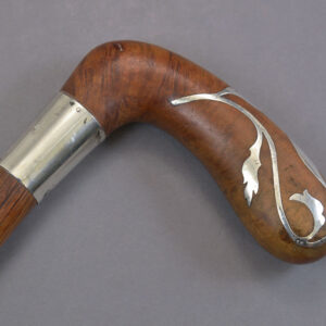 Burl cane with art nouveau sterling silver inlay and cuff