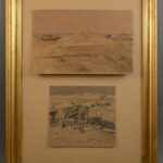 two small sketches one of workers working and the other of them taking a rest