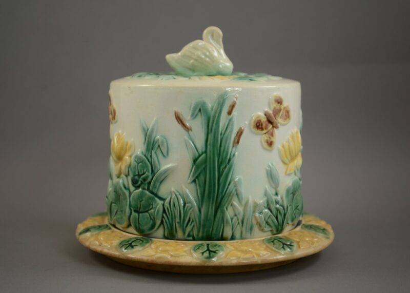 griffen smith hill majolica swan cheese keeper 2 griffen smith hill majolica swan cheese keeper 2