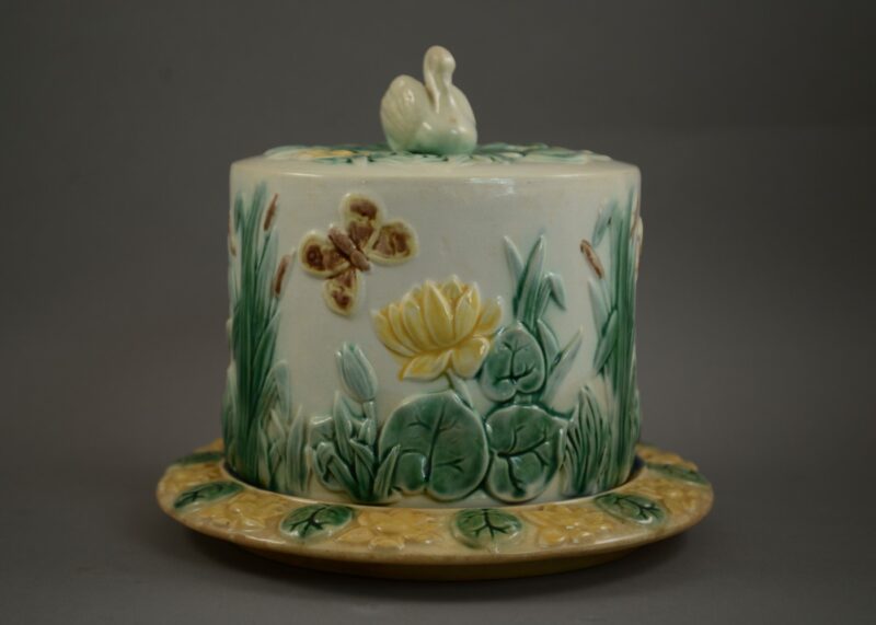griffen smith hill majolica swan cheese keeper 3 griffen smith hill majolica swan cheese keeper 3