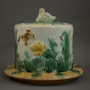griffen smith hill majolica swan cheese keeper