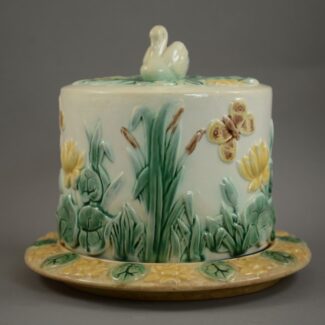 griffen smith hill majolica swan cheese keeper 4