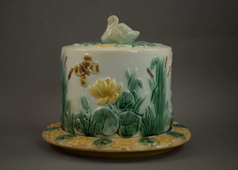 griffen smith hill majolica swan cheese keeper griffen smith hill majolica swan cheese keeper