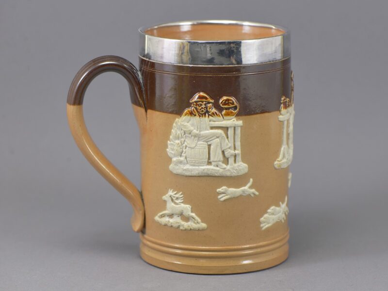 royal doulton stonware tankard sterling silver (3)