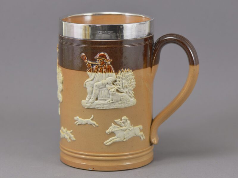royal doulton stonware tankard sterling silver