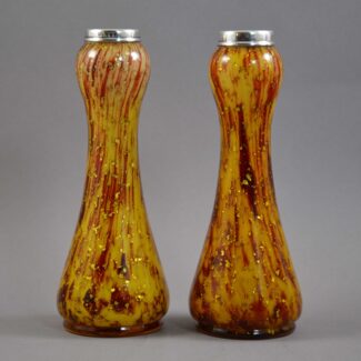 bohemian marbled mica vase pair sterling silver (2)