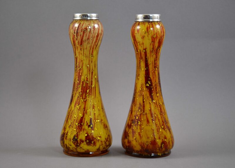 bohemian marbled mica vase pair sterling silver (2) bohemian marbled mica vase pair sterling silver (2)