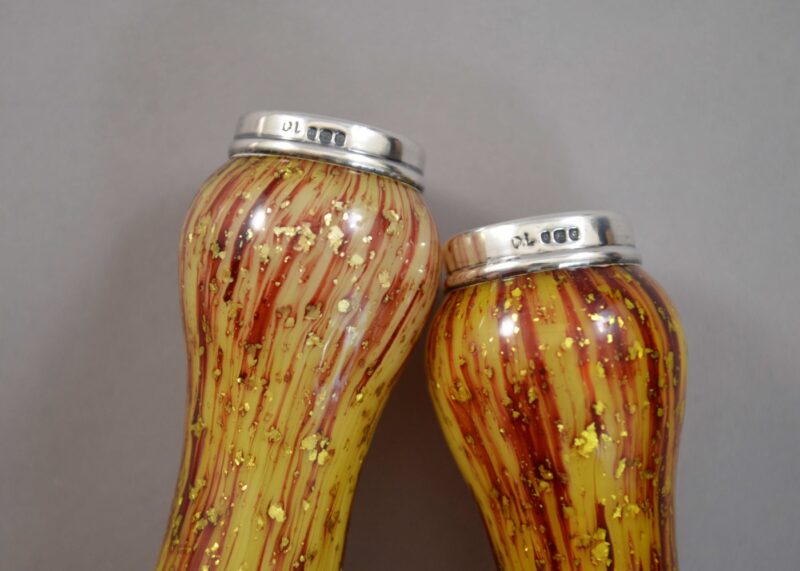 bohemian marbled mica vase pair sterling silver (3) bohemian marbled mica vase pair sterling silver (3)