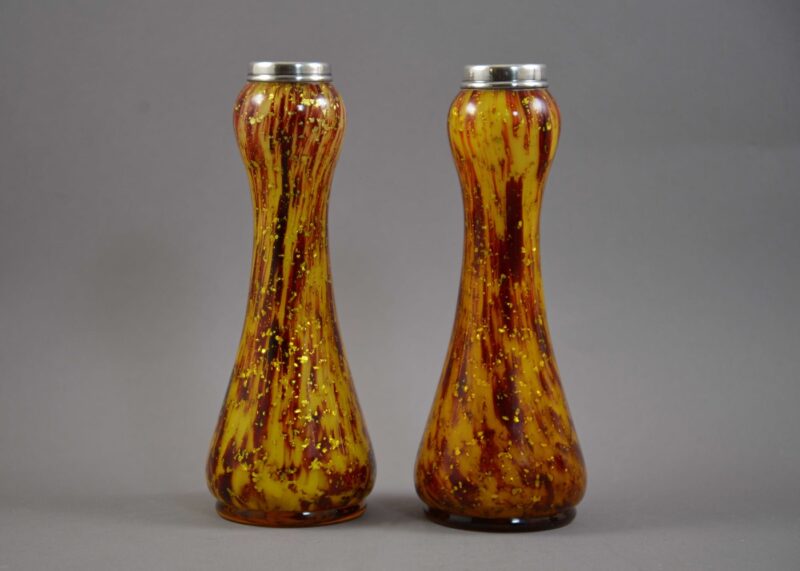 bohemian marbled mica vase pair sterling silver bohemian marbled mica vase pair sterling silver