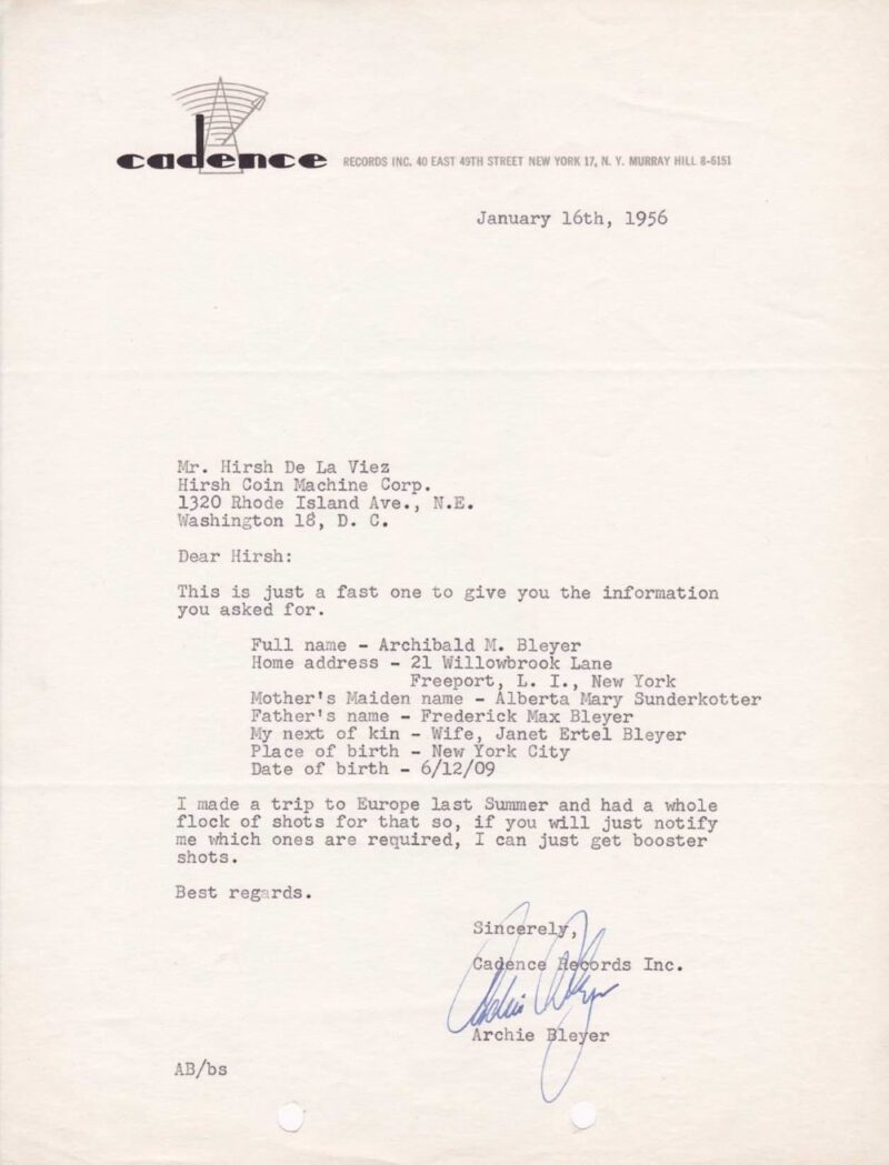 archie bleyer cadence records hirsh de la cruz