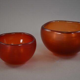 paolo venini inciso bowl pair red orange