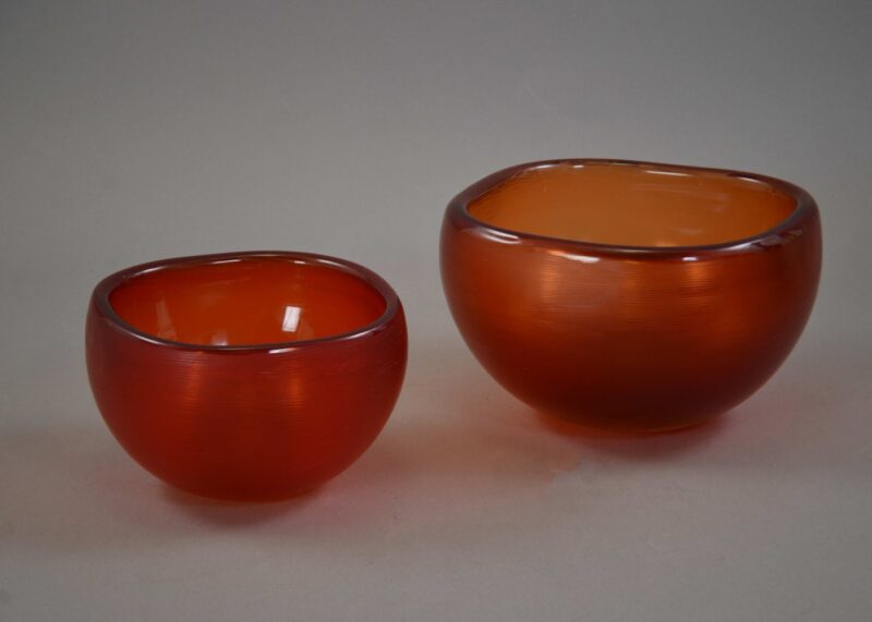 paolo venini inciso bowl pair red orange paolo venini inciso bowl pair red orange