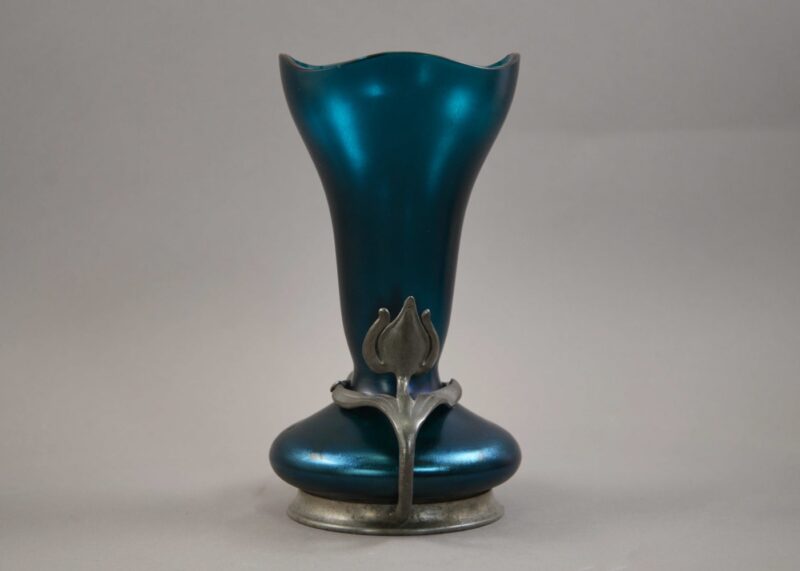blue loetz pewter tulip vase (2)