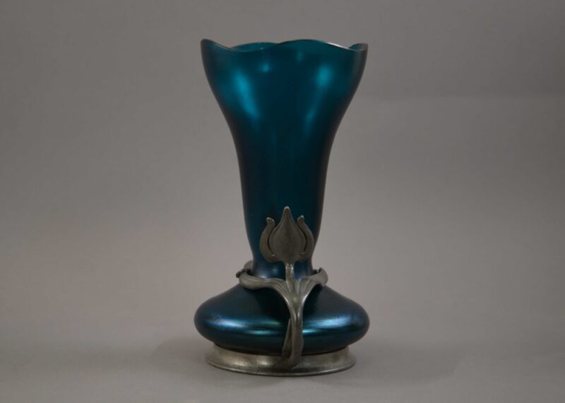 blue loetz pewter tulip vase (4)