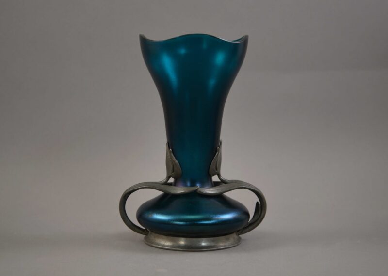 blue loetz pewter tulip vase